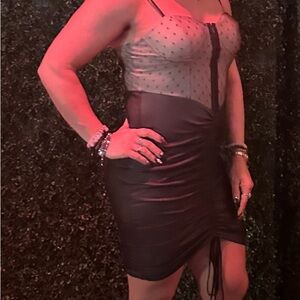 Black and Cream Sequin Bustier Midi Dress